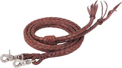 Weaver Leather Round Braided Latigo Split Reins - 1/2 inch x 7 feet - Brown Latigo Leather with Stainless Steel Scissor Snaps