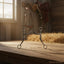 Myler MB 43LP sweet iron low ported barrel horse bit resting on a wooden surface in a rustic stable, with a saddle, bridle, and hay in the background.