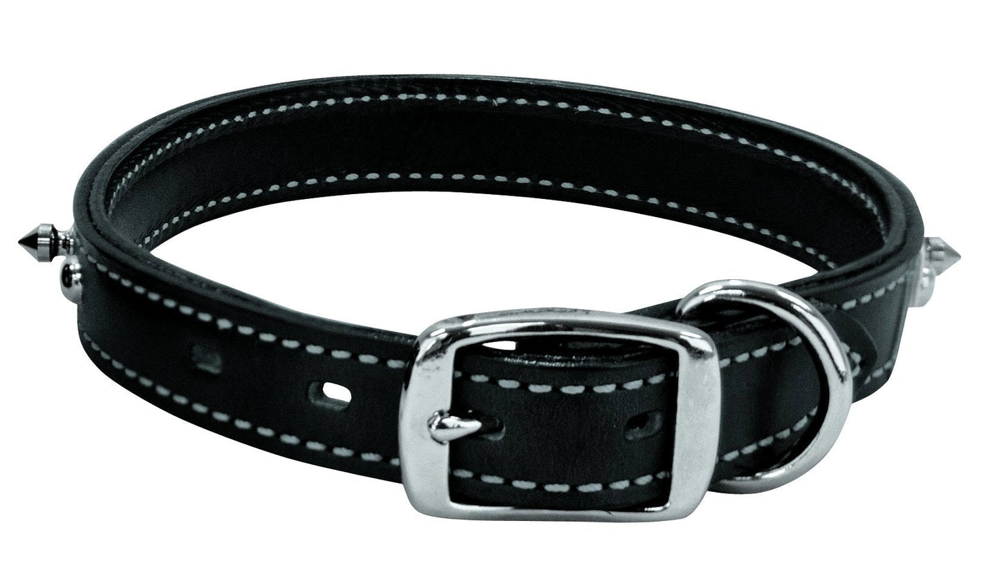 Weaver Leather Pet Spike Collar - Black English Bridle Leather, Doubled and Stitched with Nickel-Plated Spikes