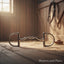 Myler Pony Dee Snaffle Bit on a wooden stable floor with straw, bathed in sunlight. Barn interior with tack in background.