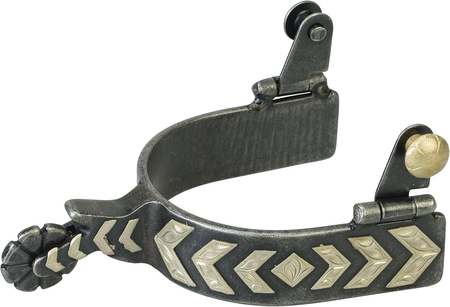 Weaver Leather Men's Western Spurs, Raw Steel with German Silver Chevron - 1-1/2" Shank, 1" Band, 8-Point Rowel