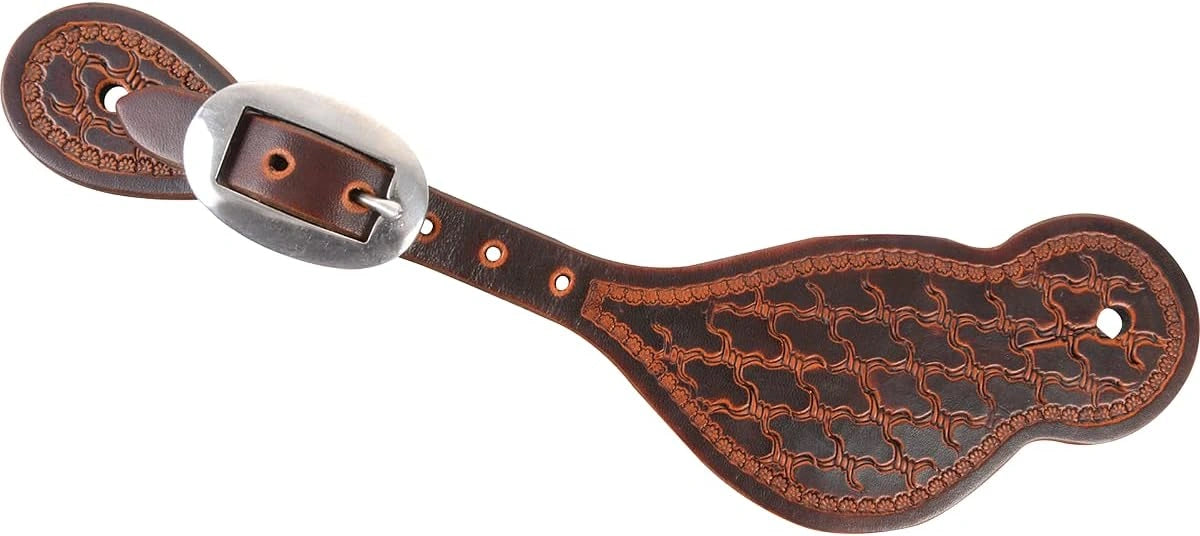 Martin Saddlery Tombstone Natural Leather Spur Straps - Twisted Wire Tooling - Adjustable Fit