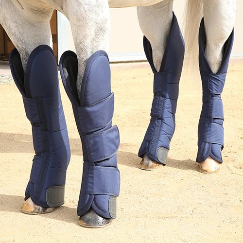 Professionals Choice Shipping Boots - 4-Pack Navy 600 Denier Full Leg Protection with Leather Strike Patch