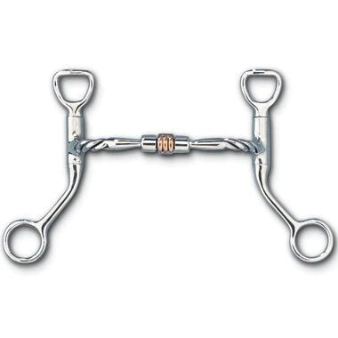 Myler Hbt Shank With Sweet Iron Twisted Comfort Snaffle With Copper Roller Tom Thumb 5 Inch Mouth Stainless Steel Copper Inlay Mb 03t - Hooves and Paws