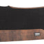 Black and brown saddle pad with a visible brand logo on a white background