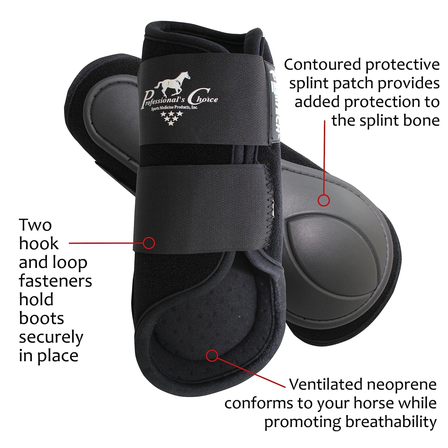 Professional's Choice VenTECH Splint Boots - Black Breathable Ventilated Neoprene Horse Leg Protection - Multiple Sizes
