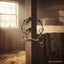 Myler MB 04 Combo Bit, sweet iron comfort snaffle, hangs on a barn's rustic wooden post with a sunlit window, hay, and patterned saddle pad in the background.