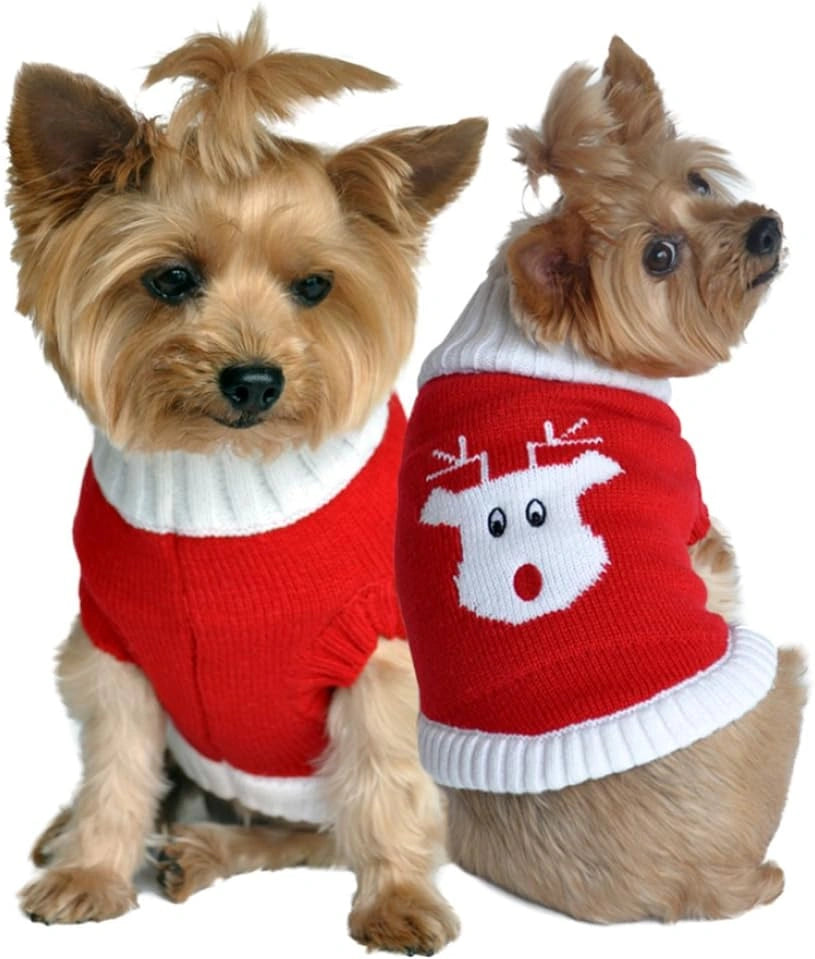 DOGGIE DESIGN Red Rudolph Holiday Dog Sweater - Hooves and Paws
