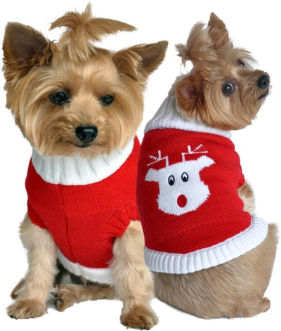 DOGGIE DESIGN Red Rudolph Holiday Dog Sweater - Hooves and Paws