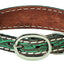 Weaver Leather Carved Flower Dog Collar - Dark Oiled Leather with Turquoise Accents and White Stitching