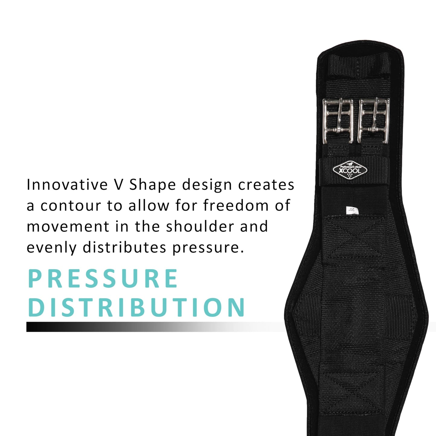 Professional's Choice 2XCOOL Dressage Girth | Cooling Minerals Infused in Liner | V-Shaped Design for Pressure Distribution | Honeycomb Silicone Soft Grip