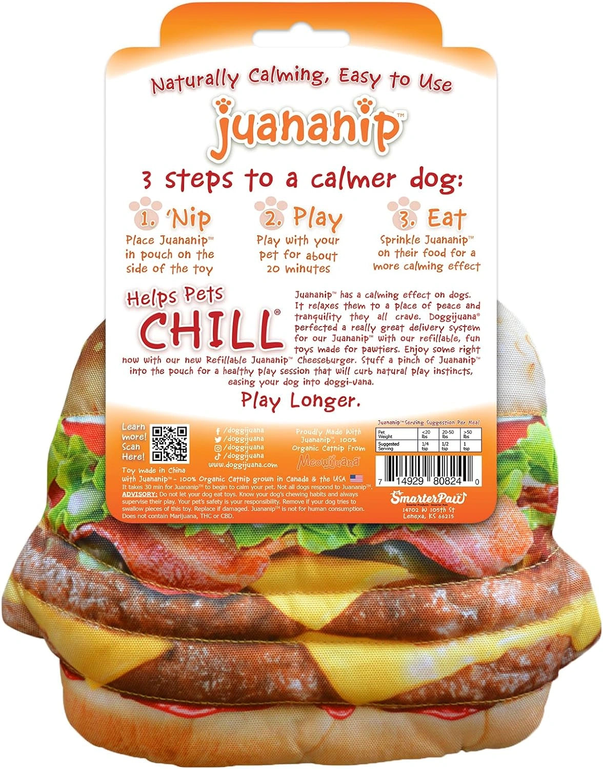 Doggijuana Refillable Premium Organic USA Catnip Dog Toy Naturally Calming - Hooves and Paws