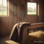 Myler MB 02 Sweet Iron Snaffle Bit for horses, resting on a brown horse blanket draped over a wooden rail in a sunlit stable.