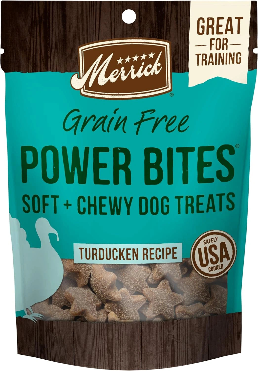 Merck Power Bites Soft & Chewy Real Turducken Recipe Grain-Free Dog Treats for Skin & Coat Support - 6 oz Bag