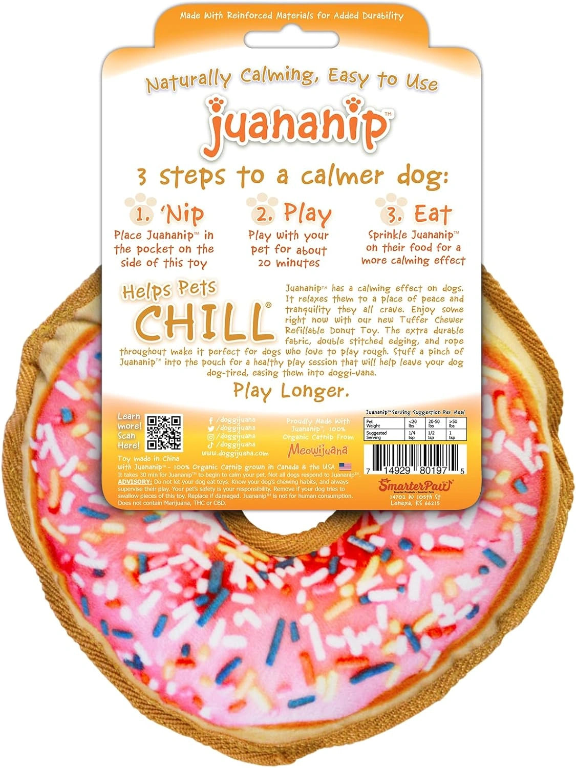 Doggijuana Refillable Premium Organic USA Catnip Dog Toy Naturally Calming - Hooves and Paws