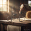 Myler English Dee with Hooks and Low Port Comfort Snaffle MB 04 horse bit on a wooden table in a sunlit barn, with a horse in the soft background.
