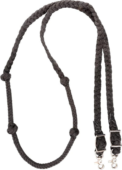 Martin Saddlery Braided Nylon Barrel Rein with Knots 1 - inch Thick Buckle Snap Ends, Black - Hooves and Paws