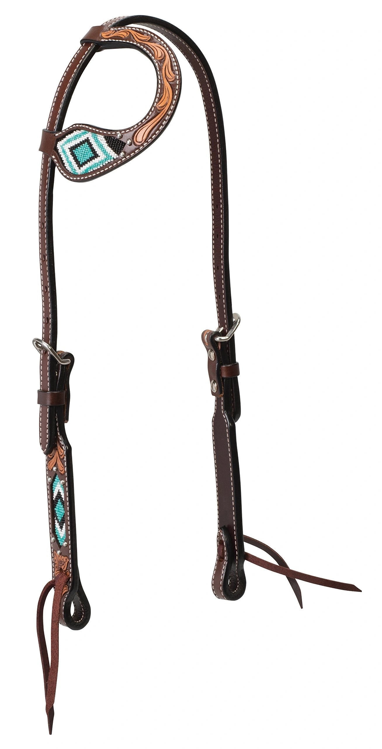 Weaver Leather Turquoise Diamond Beaded Headstall - Dark Oil
