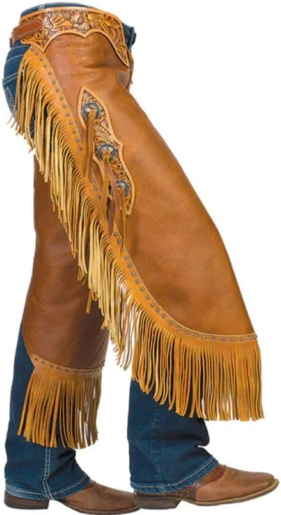 Weaver Leather Pull-Up Fashion Chinks with Floral Yoke Set Brown