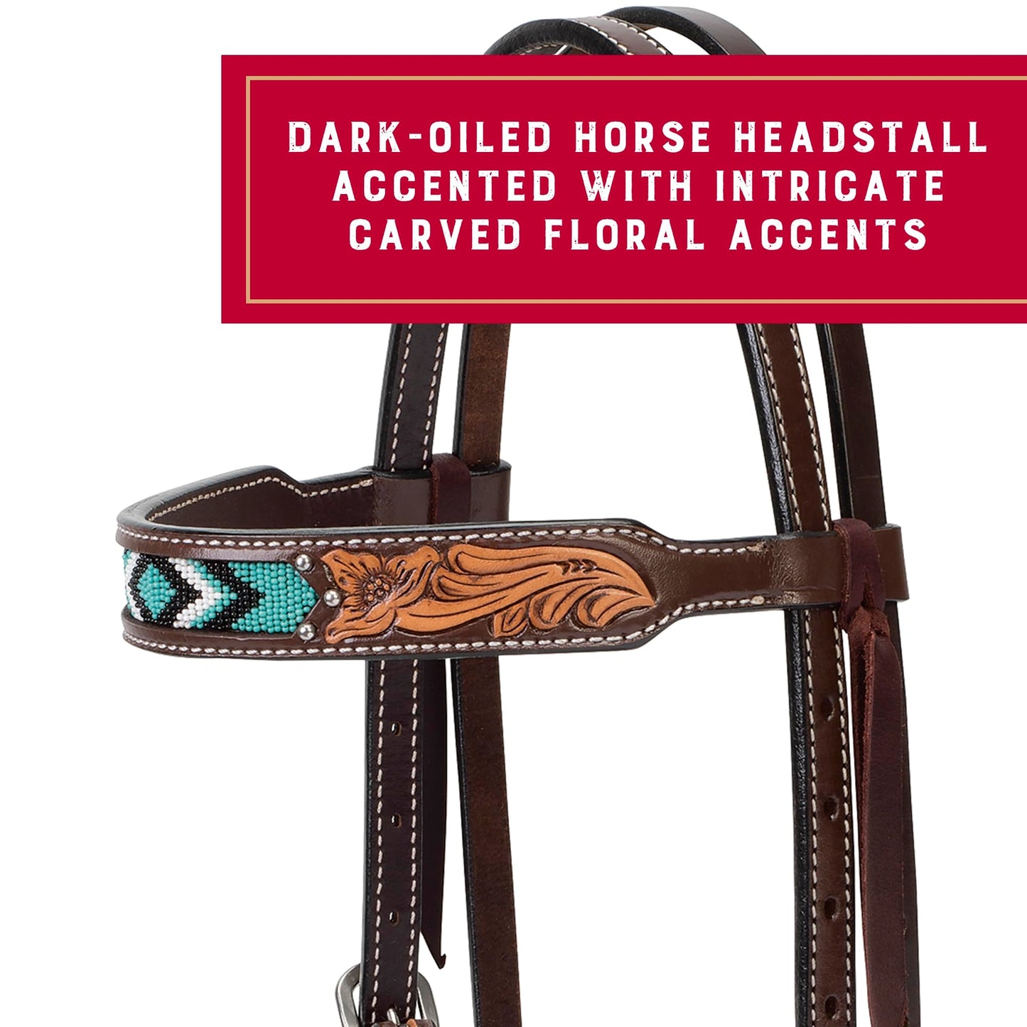 Weaver Leather Turquoise Diamond Beaded Headstall - Dark Oil