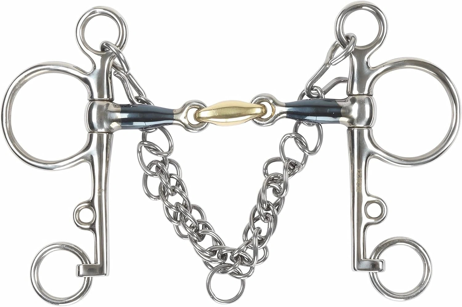 Shires Blue Sweet Iron Pelham with Brass Lozenge 5312 - Hooves and Paws