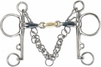 Shires Blue Sweet Iron Pelham with Brass Lozenge 5312 - Hooves and Paws