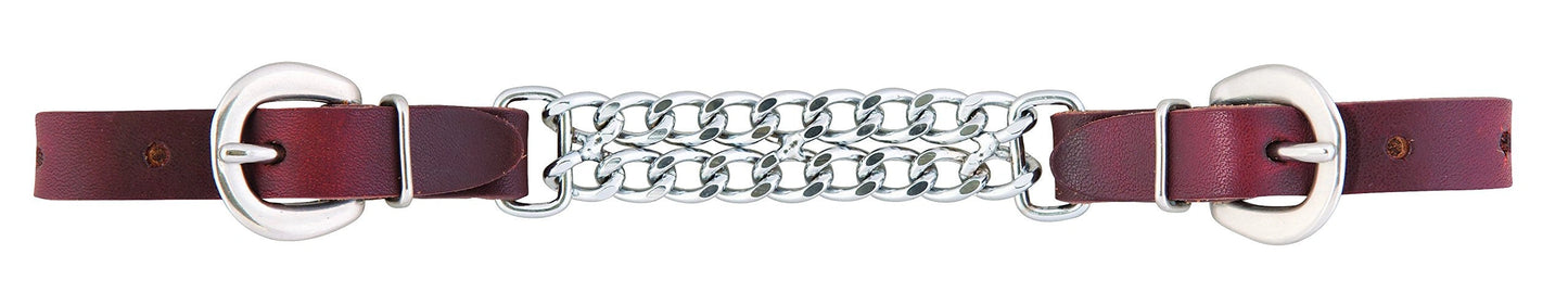 Weaver Leather Cowboy Curb Strap - 4-1/2" Single Flat Link Chain, Heavy Harness Leather, Stainless Steel Hardware