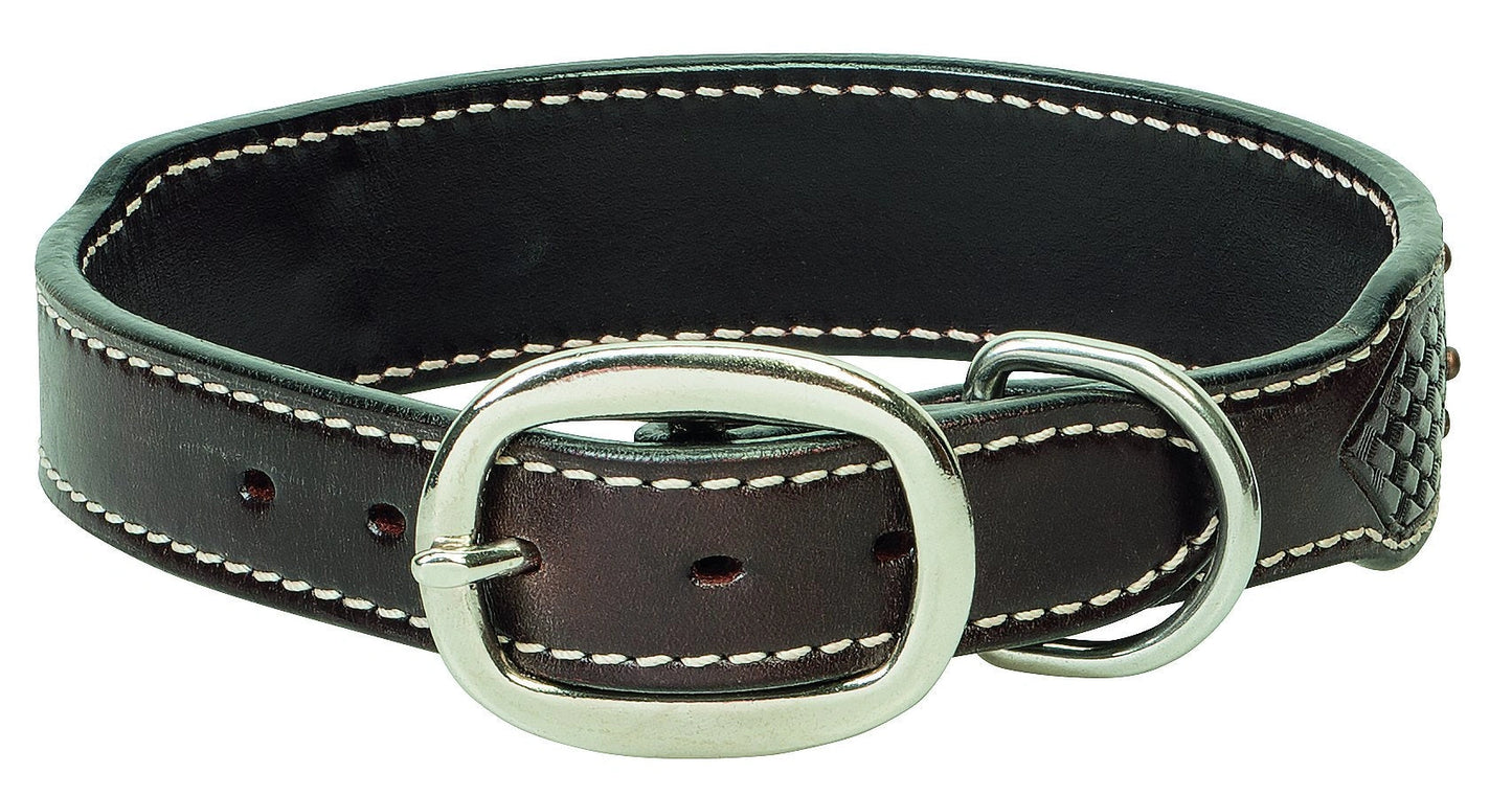 Weaver Leather Beaded Aztec Leather Dog Collar with Basketweave Tooling and Antique Copper Spots - 3/4" x 13"