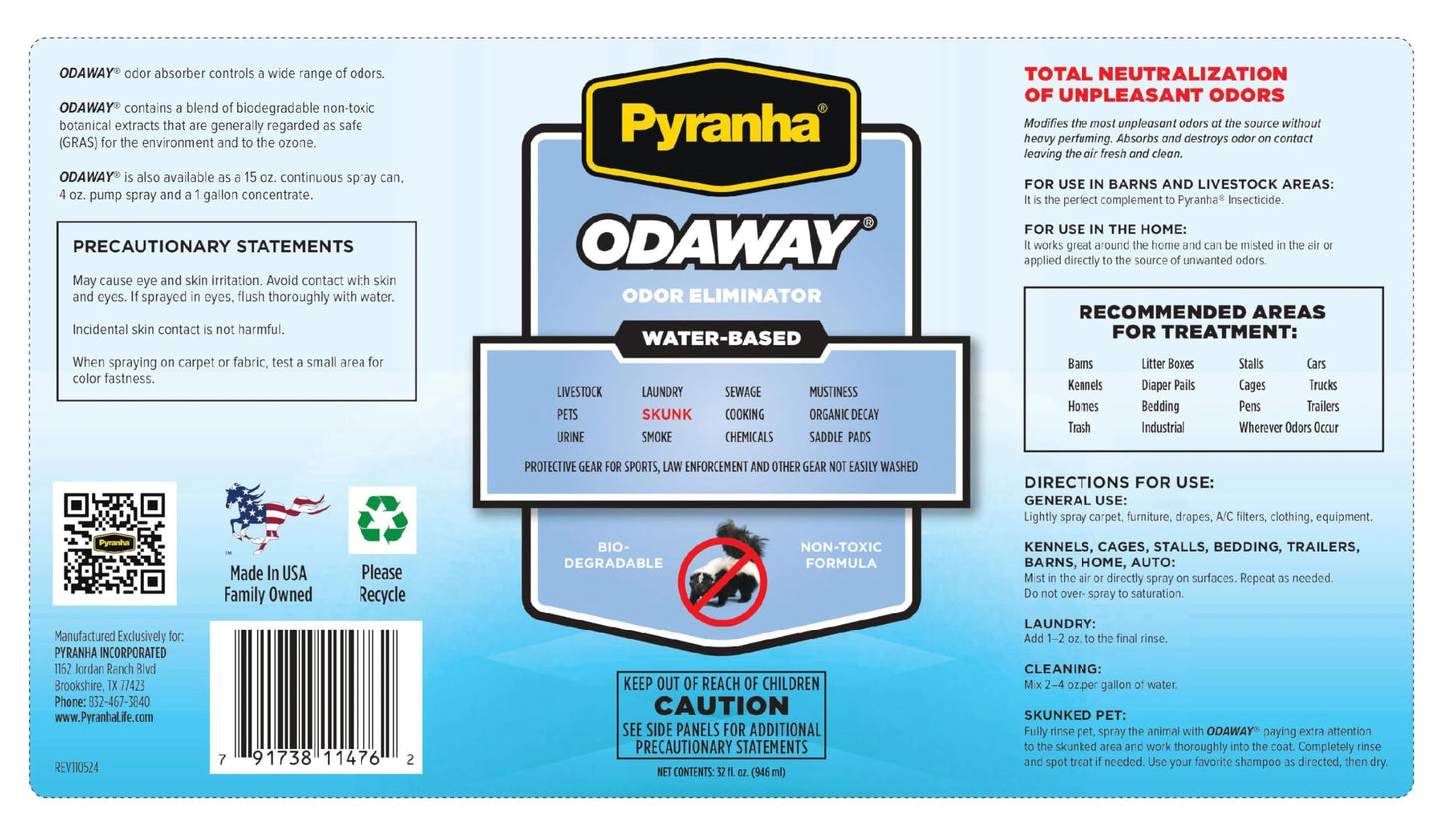 Pyranha Odaway Odor Eliminator Spray - Broad Spectrum Scent Neutralizer for Home, Kennel, Car & Barn - 15oz