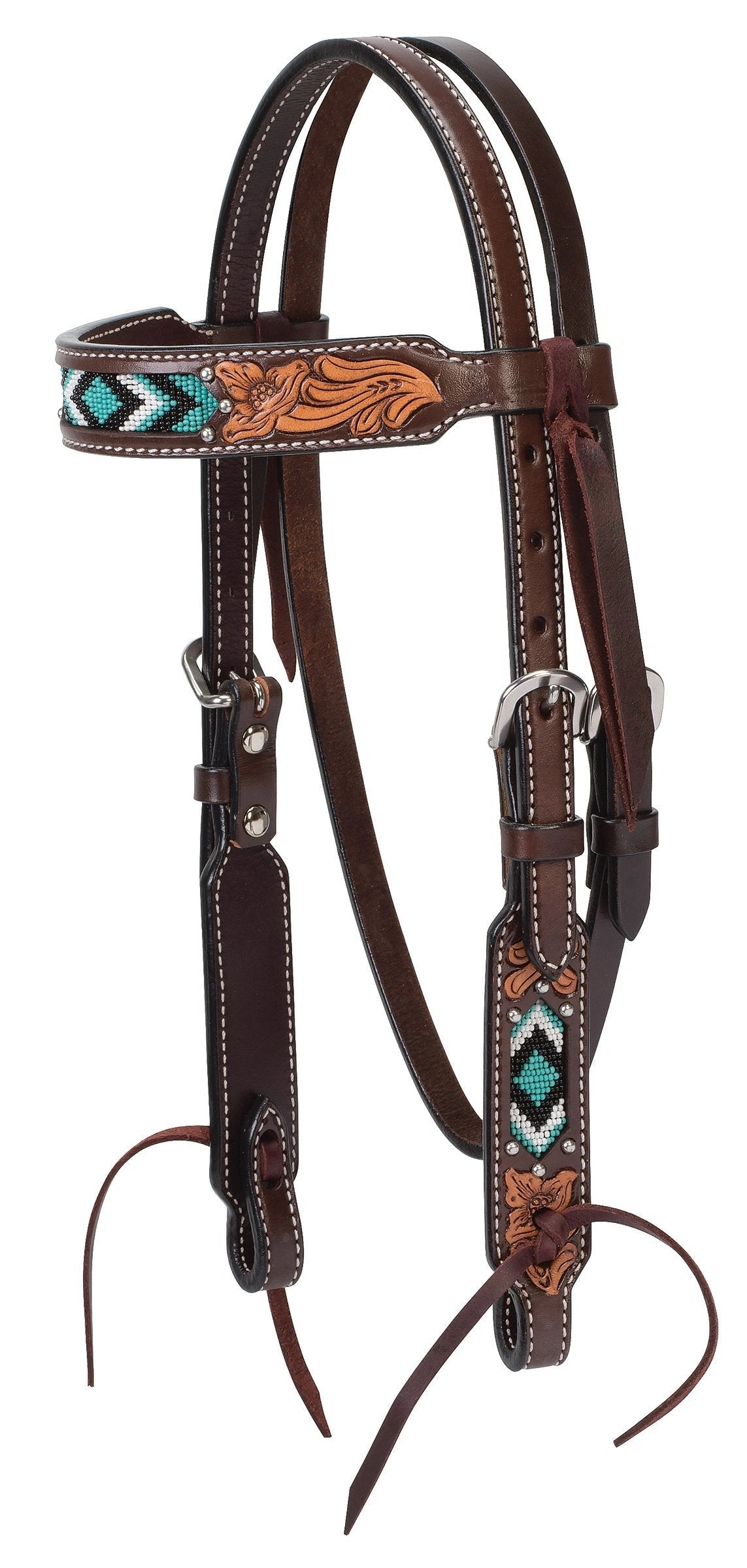 Weaver Leather Turquoise Diamond Beaded Headstall - Dark Oil