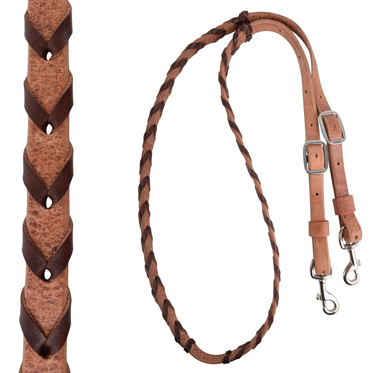 Martin Saddlery 3/4in Latigo Laced Harness Leather Barrel Reins - 7ft Length, Swivel Snap Ends