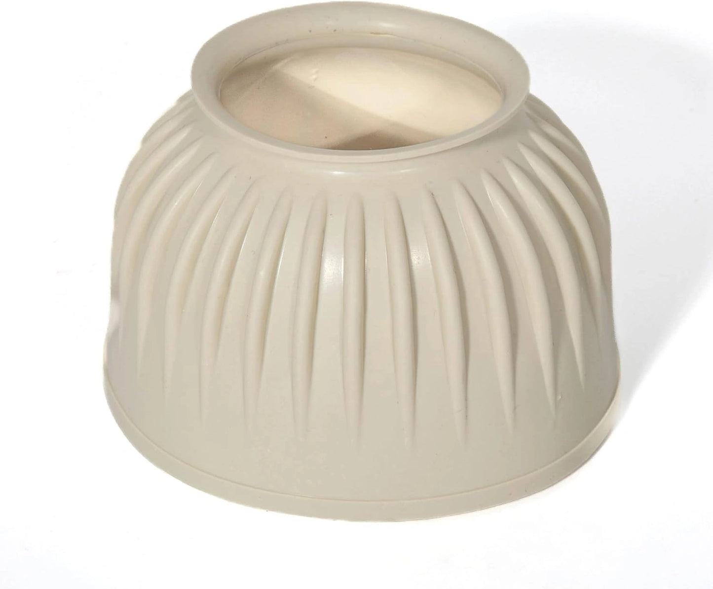 Beige ribbed light fixture on a white background