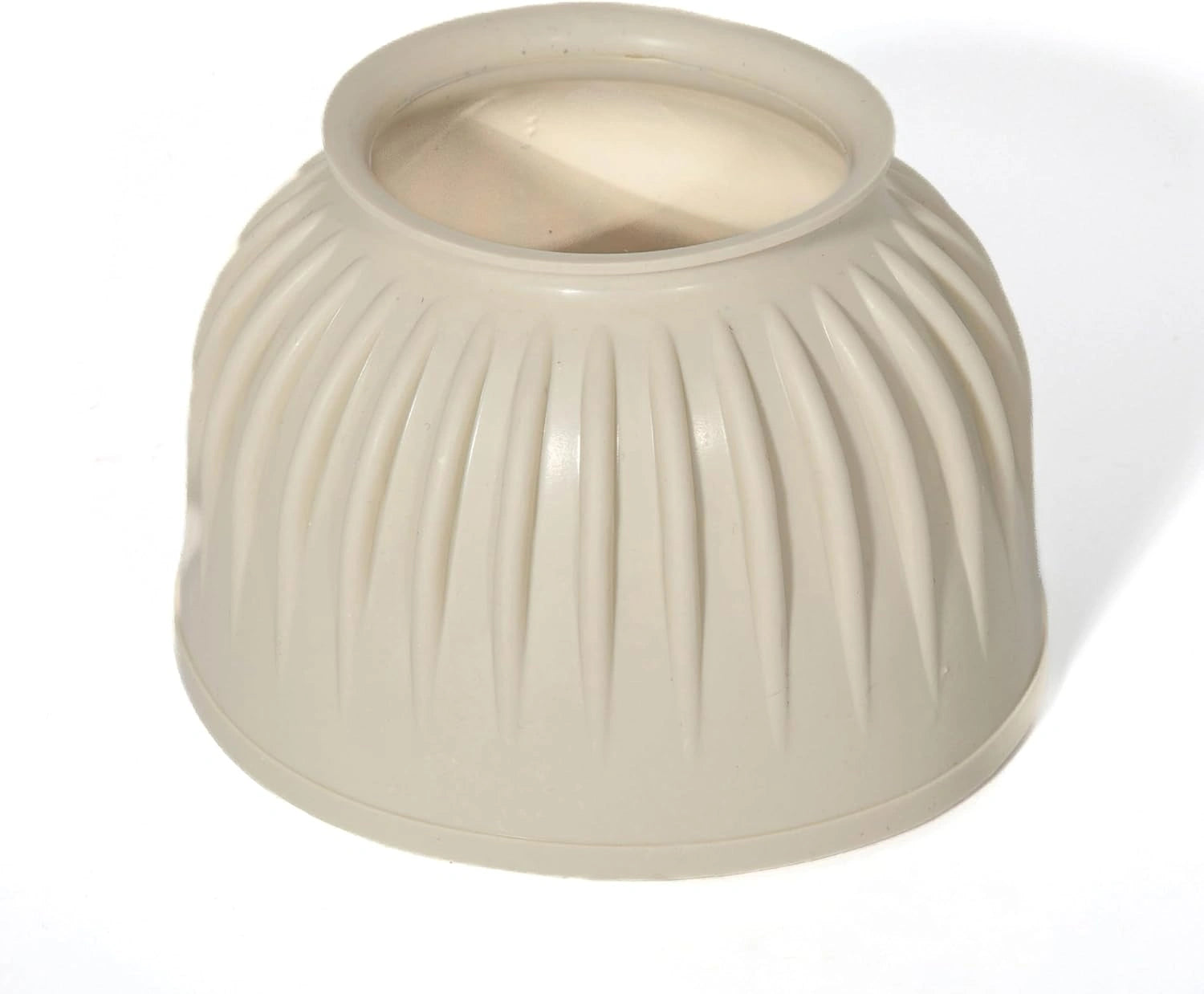 Beige ribbed light fixture on a white background