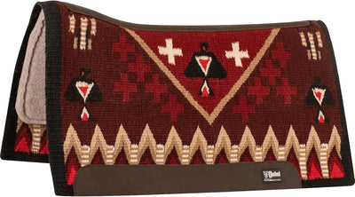 Decorative saddle pad with geometric pattern on a white background