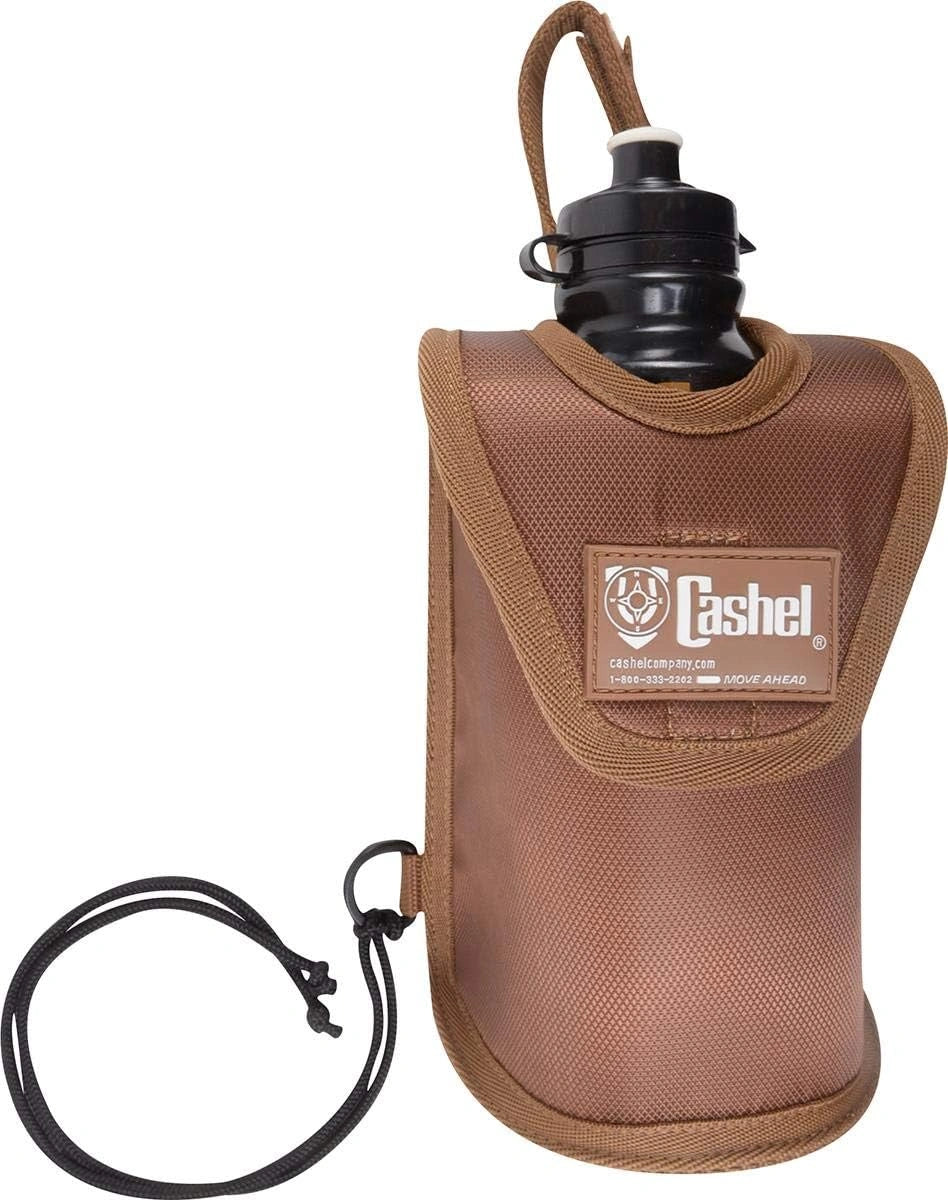 Brown water bottle holder with Cashel logo on a white background