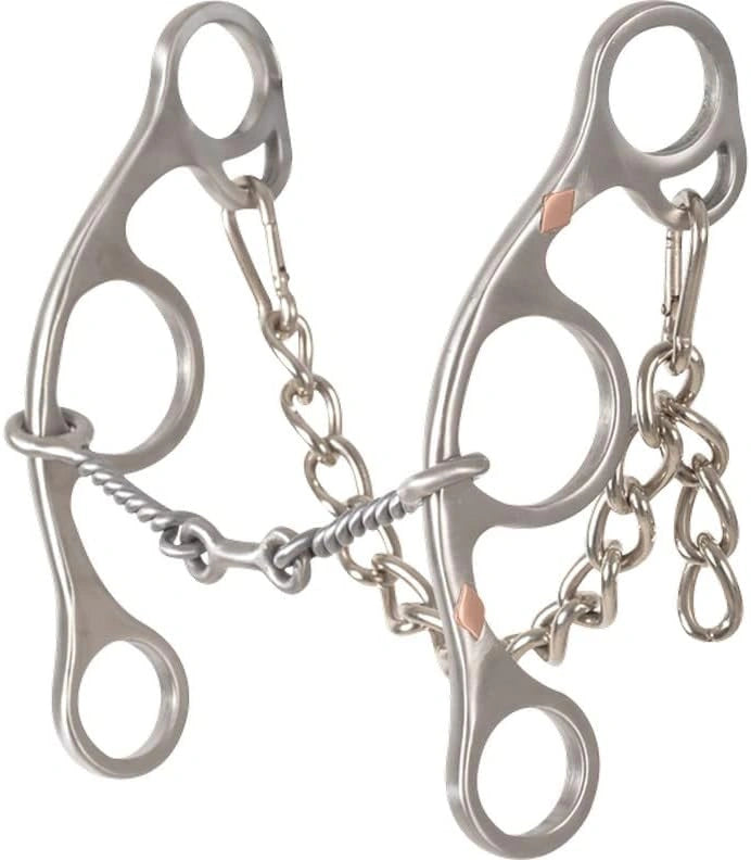 Classic Equine Sherry Cervi Gag Bit - Twisted Wire Dogbone, Copper Diamond, 6" Short Shank, Stainless Steel