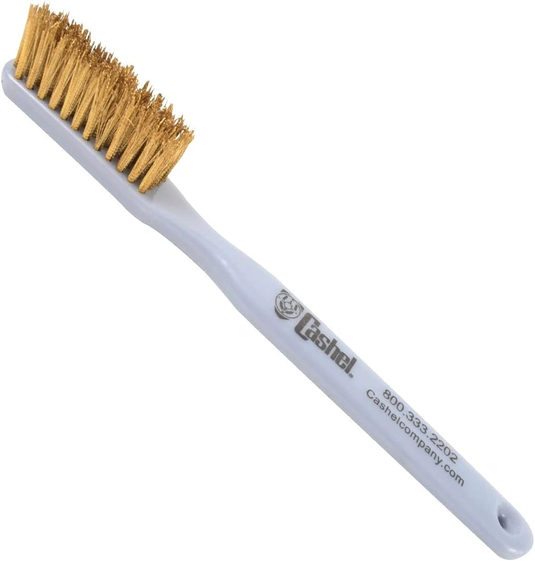 White brush with gold bristles on a white background, featuring the Castel brand.