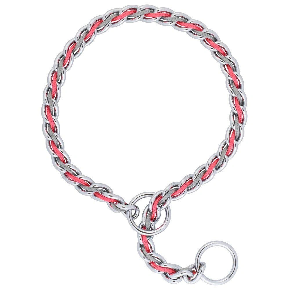 5paws Chain Weaver Leather Laced Chain Slip Collar for Dogs