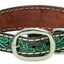 Weaver Leather Carved Flower Dog Collar - Dark Oiled Leather with Turquoise Accents and White Stitching