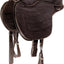 Brown leather saddle on a white background