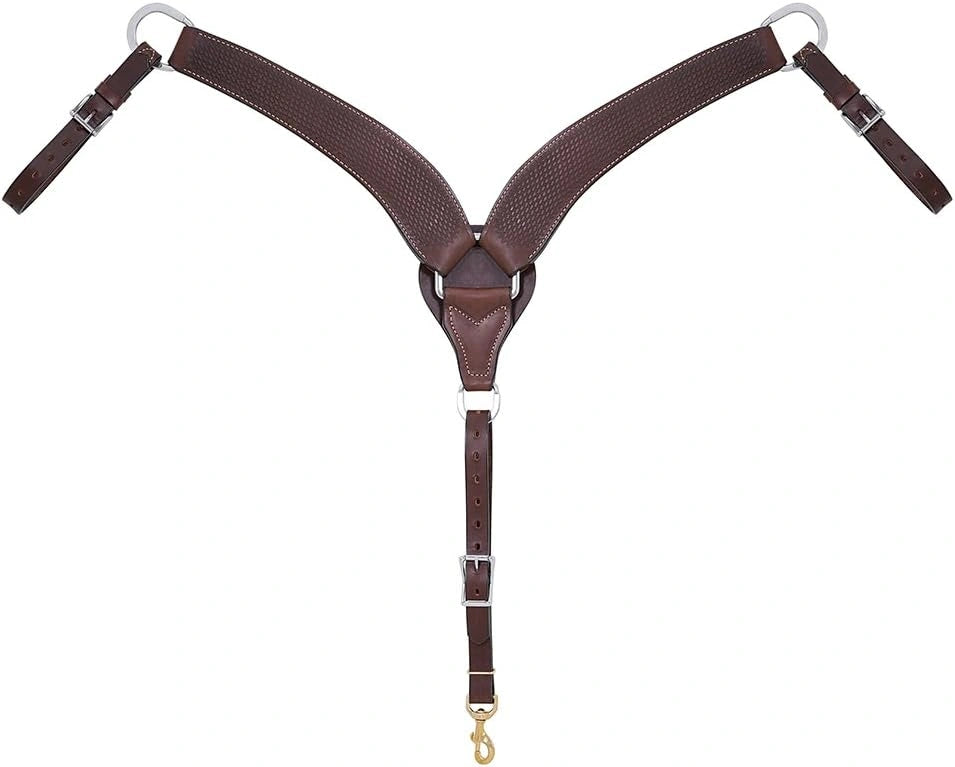 Weaver Leather Basin Cowboy Collection Roper Breast Collar - Brown English Bridle Leather with Basketweave & Floral Conchos