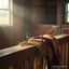 Myler MB 02 Snaffle Bit, sweet iron with copper inlay, resting on a wooden barn rail amidst straw and a striped wool blanket, illuminated by sunlight.