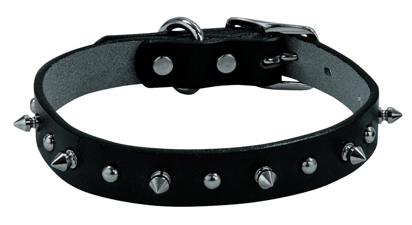 Weaver Leather Pet Spike Collar - Black English Bridle Leather, Doubled and Stitched with Nickel-Plated Spikes