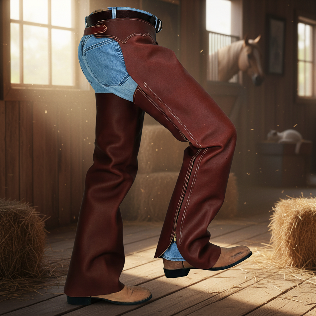 Weaver Premium Full Grain Leather Shotgun Western Riding Chaps with Fringe - Large
