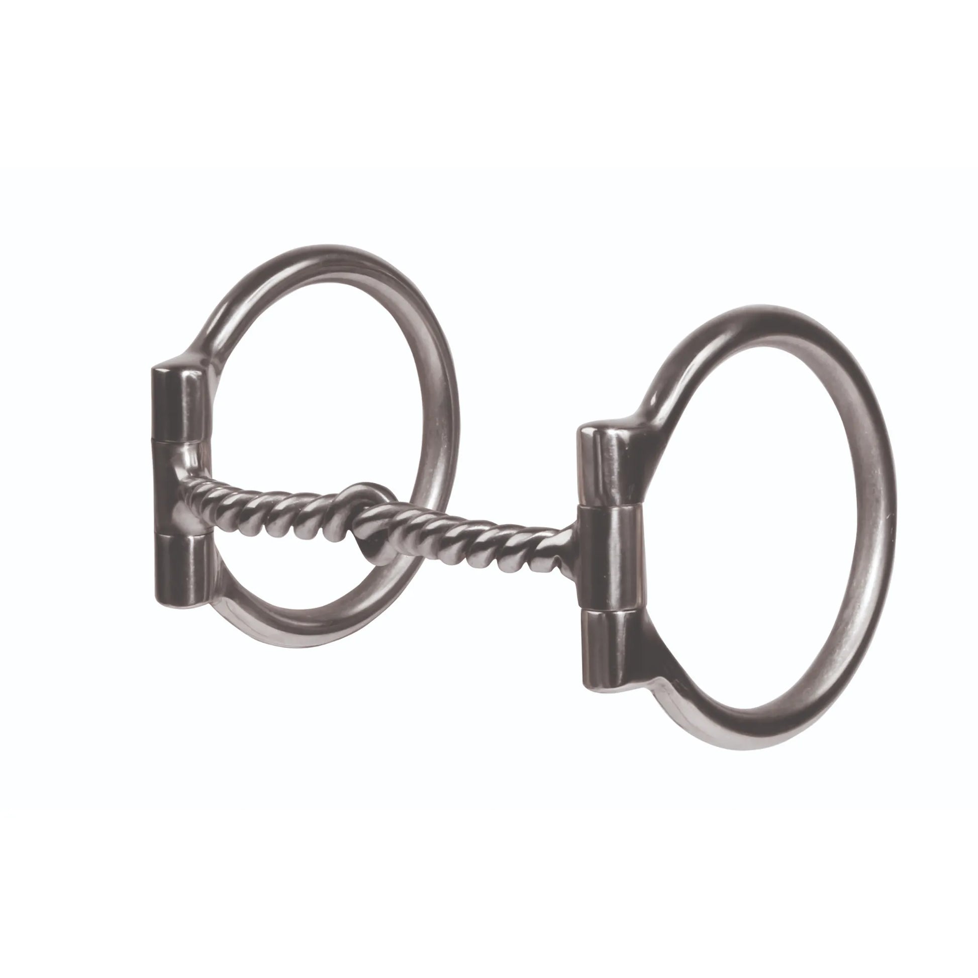 Professional’s Choice Equisential Twisted Wire D Ring Snaffle Bit featuring a durable stainless steel single-jointed mouthpiece. This western horse bit provides enhanced communication and control with its textured twisted wire design and stable D-ring cheeks. Perfect for training and refining responsiveness, this high-quality equestrian tack is essential for any horse rider's collection.