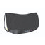 Professional's Choice SMx CJ Square Barrel Ortho Pad in black, featuring a contoured spine and shock-absorbing SMx Air Ride core. The heavy-duty canvas top and plush white fleece lining provide ultimate comfort and pressure relief for Western barrel racing. Includes durable wear leathers with the Professional's Choice logo and a small American flag tag. High-quality orthopedic saddle pad designed for peak performance and horse protection.