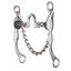 Professional Ported Chain Bit for gentle horse training featuring a 5 1/8" mouth with a high U-shaped port and polished stainless steel chain links. This durable western bit includes 7.5-inch curved shanks for effective leverage, black rubber bit guards for comfort, and a matching curb chain. Perfect for riders seeking refined communication and control with a high-quality, professional-grade bit.