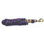 Professional's Choice 10ft Poly Lead Rope featuring a striking purple and black braided design. This durable horse lead rope includes a high-quality brass swivel bolt snap and a secure gold-toned hardware ferrule. Perfect for everyday equestrian use, it combines a soft, comfortable grip with heavy-duty performance. An essential piece of horse tack for leading, grooming, and training.