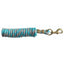 Professional's Choice 10ft Poly Lead Rope featuring a vibrant teal and grey braided design. This durable horse lead rope is equipped with a heavy-duty brass-finished snap hook and a secure metal crimp for long-lasting performance. Soft yet strong, the comfortable poly material makes it an essential piece of equestrian gear for daily leading and horse handling. Ideal for adding style and reliability to your horse grooming and training kit.
