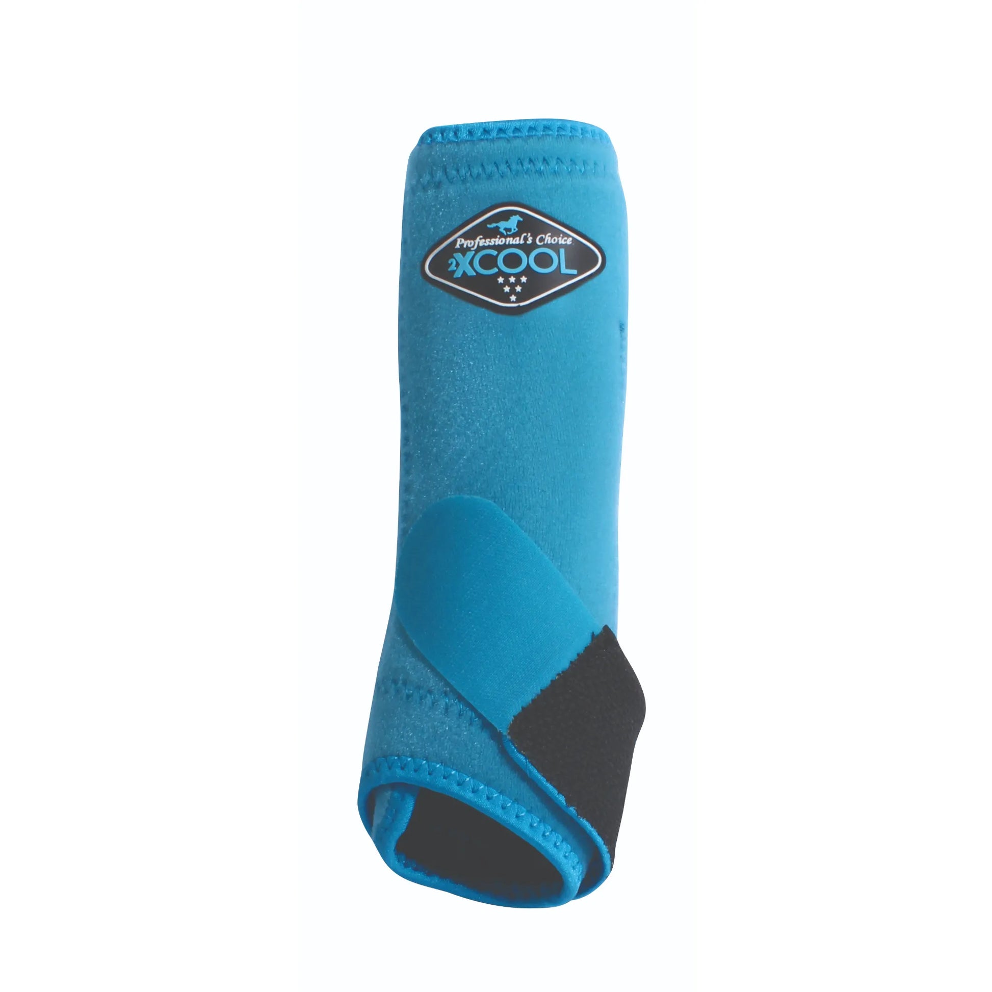 Vibrant turquoise Professional’s Choice 2XCOOL Sports Medicine Boot featuring advanced cooling technology and moisture-wicking fabric for equine performance. This XC4 horse boot offers superior support and breathability with a secure wrap-around fit. Essential equestrian leg protection for training and competition, designed to keep horses cool and comfortable under pressure.